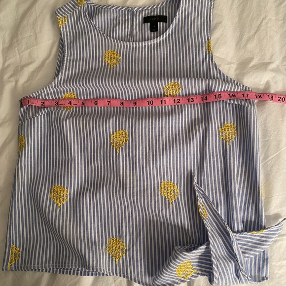 J. Crew blue striped, size 4, yellow pineapple embroidered, side tie tank. - Picture 12 of 13